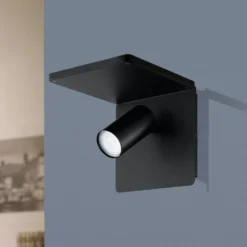 LED-Wandspot Ciglie, schwarz, mit Ladefunktion QI