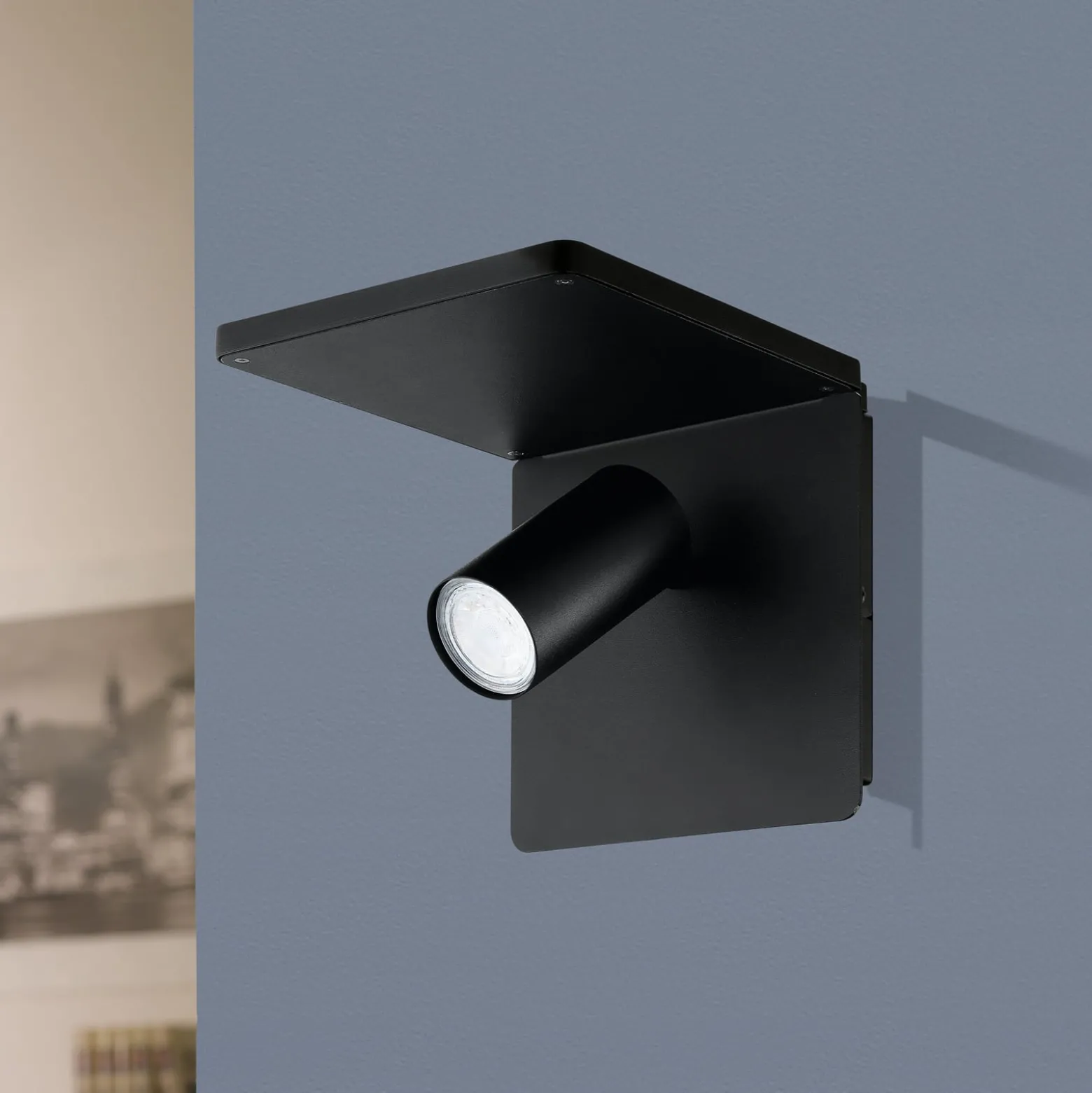 LED-Wandspot Ciglie, schwarz, mit Ladefunktion QI