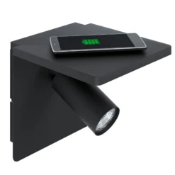 LED-Wandspot Ciglie, schwarz, mit Ladefunktion QI