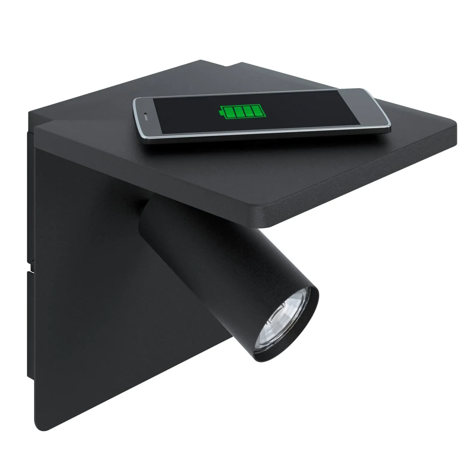LED-Wandspot Ciglie, schwarz, mit Ladefunktion QI