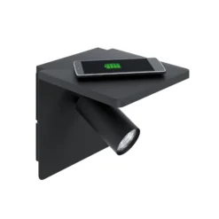 LED-Wandspot Ciglie, schwarz, mit Ladefunktion QI