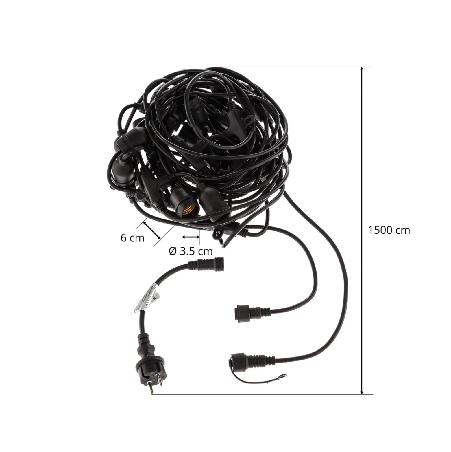 Lichterkette Girlanda IP44 schwarz 15m ohne Lampen