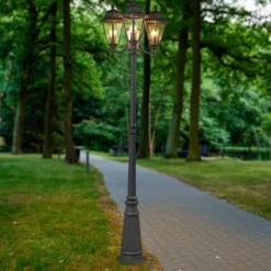 Lindby Außenlampe Edana, 212cm, 3-flg., anthrazit, E27, IP44