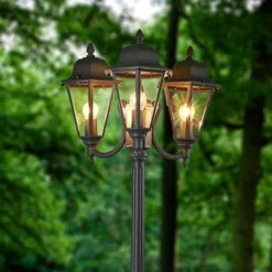 Lindby Außenlampe Edana, 212cm, 3-flg., anthrazit, E27, IP44
