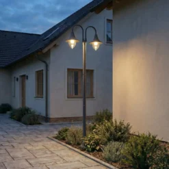 Lindby Außenleuchte Madea, grau, 2-flg., 212 cm, E27, IP44