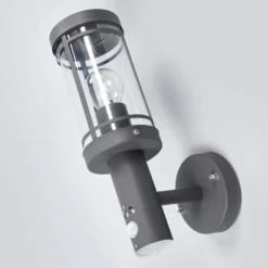 Lindby Außenwandlampe Djori, Sensor, anthrazit, Edelstahl