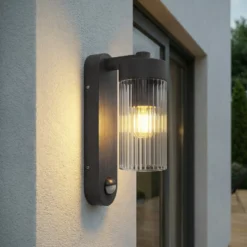 Lindby Außenwandlampe Kaliro, anthrazit, 24 cm, IP54, Sensor