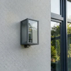 Lindby Außenwandlampe Peldar, anthrazit/klar, 26 cm, Sensor