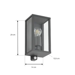 Lindby Außenwandlampe Peldar, anthrazit/klar, 26 cm, Sensor