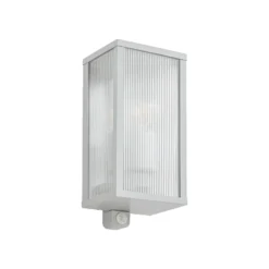 Lindby Außenwandlampe Peldar, grau/geriffelt, 26 cm, Sensor
