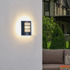 Lindby Außenwandlampe Vimal, Sensor, E27, 26 cm, Aluminium