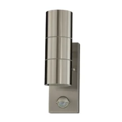 Lindby Außenwandleuchte Eyrin, Höhe 22 cm, Edelstahl, Sensor