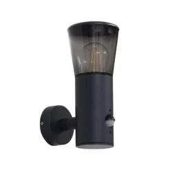 Lindby Außenwandleuchte Heulo, Ø 10,5 cm, rauchgrau, Sensor