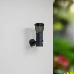 Lindby Außenwandleuchte Heulo, Ø 10,5 cm, rauchgrau, Sensor