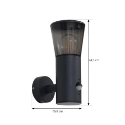 Lindby Außenwandleuchte Heulo, Ø 10,5 cm, rauchgrau, Sensor