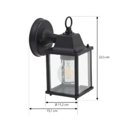 Lindby Außenwandleuchte Rurik, schwarz, Glas, Aluminium, E27