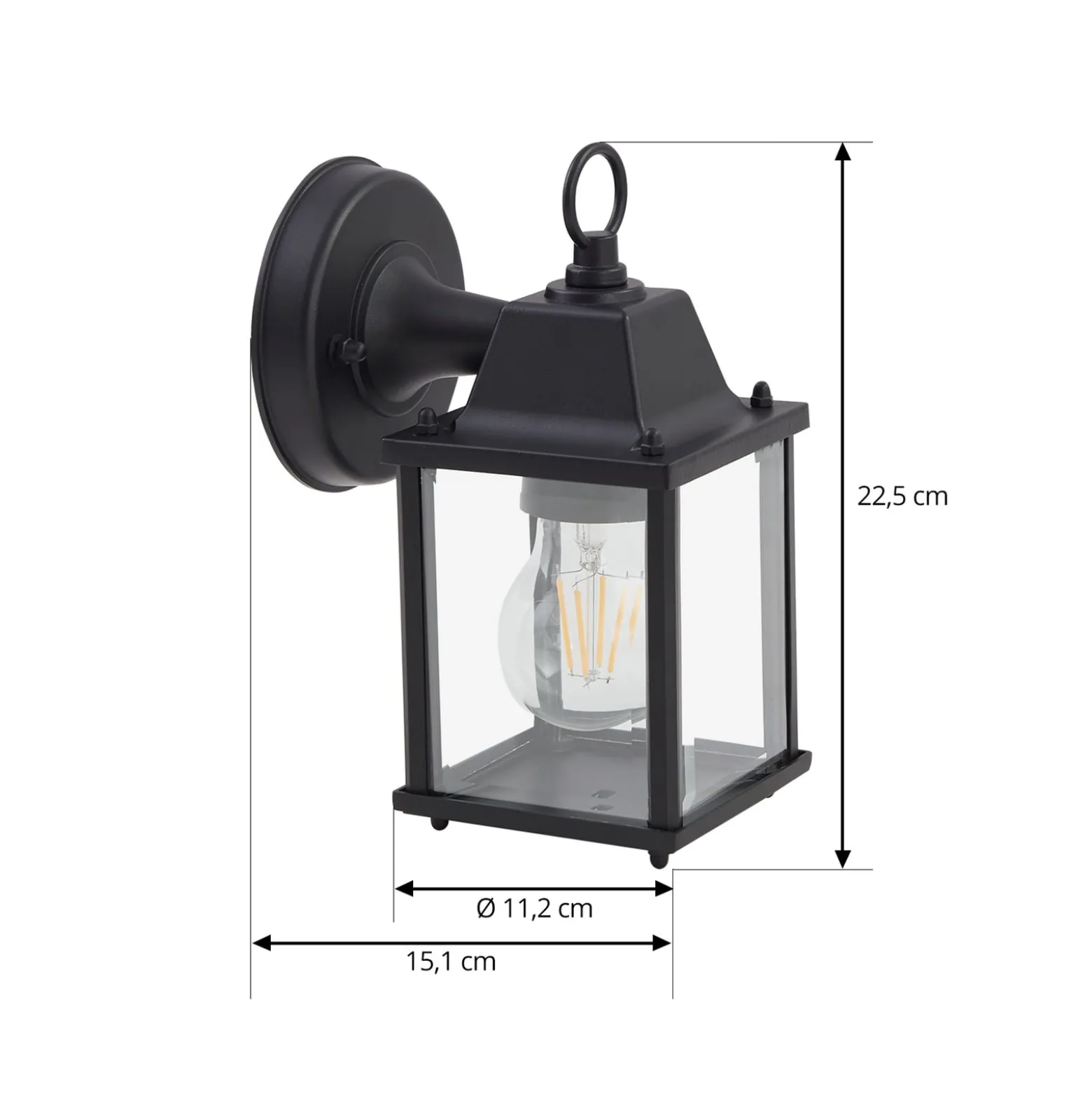 Lindby Außenwandleuchte Rurik, schwarz, Glas, Aluminium, E27