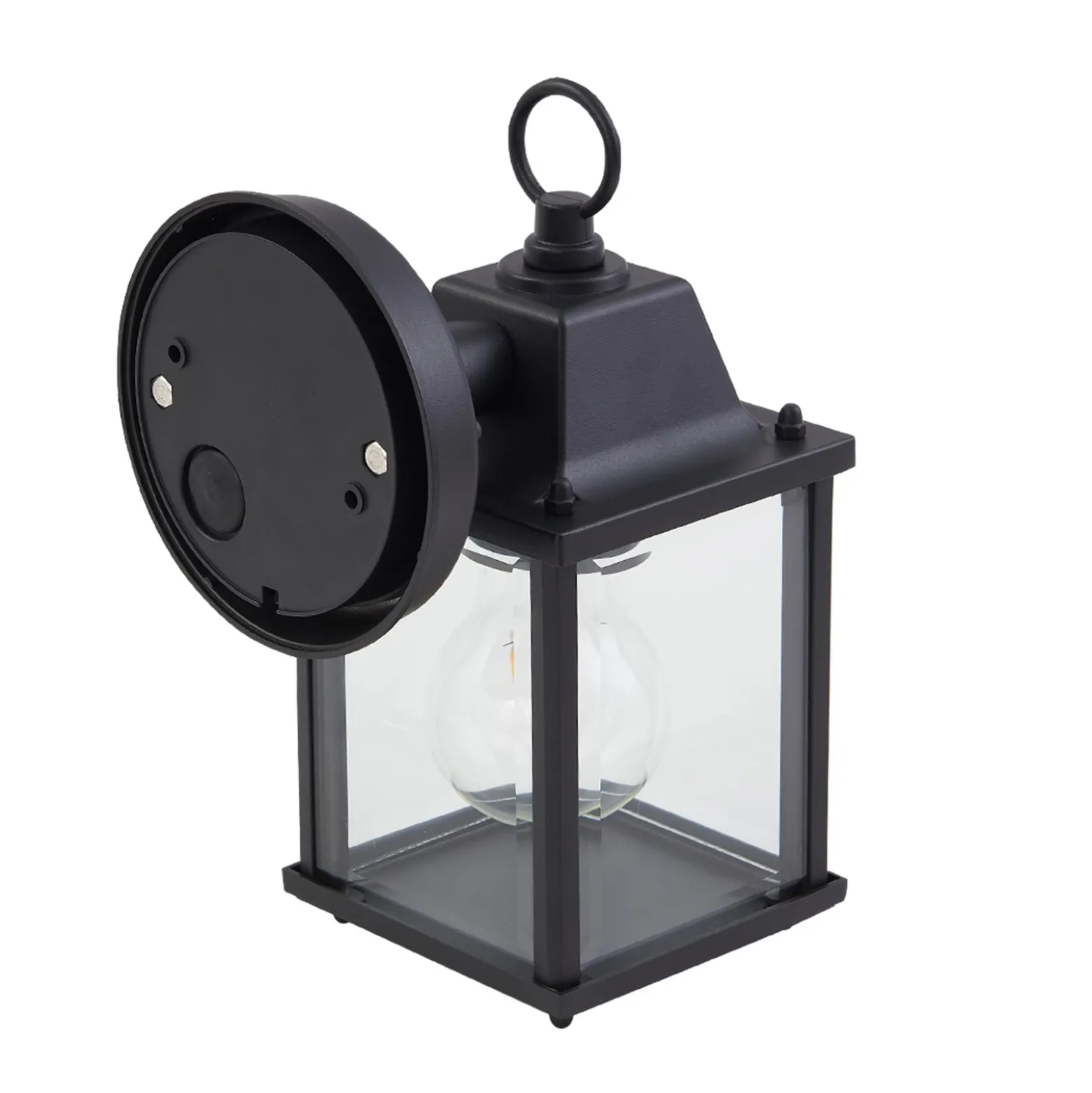 Lindby Außenwandleuchte Rurik, schwarz, Glas, Aluminium, E27