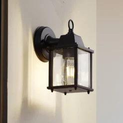 Lindby Außenwandleuchte Rurik, schwarz, Glas, Aluminium, E27