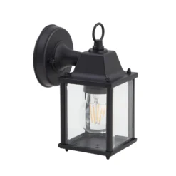 Lindby Außenwandleuchte Rurik, schwarz, Glas, Aluminium, E27