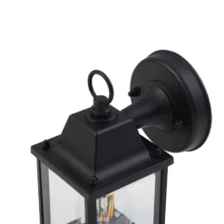 Lindby Außenwandleuchte Rurik, schwarz, Glas, Aluminium, E27