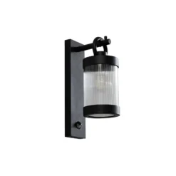 Lindby Außenwandleuchte Yrene, 20cm, schwarz, Sensor, Riffle