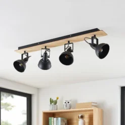 Lindby Aylis Deckenlampe, 4-flg., 82 cm, schwarz, Holz, E14