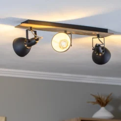 Lindby Deckenlampe Aylis, 3-flg., 60 cm, schwarz, Holz, E14