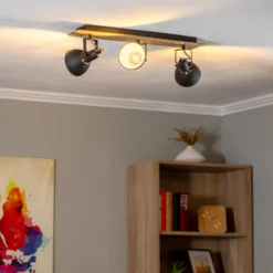 Lindby Deckenlampe Aylis, 3-flg., 60 cm, schwarz, Holz, E14