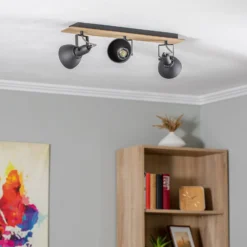Lindby Deckenlampe Aylis, 3-flg., 60 cm, schwarz, Holz, E14