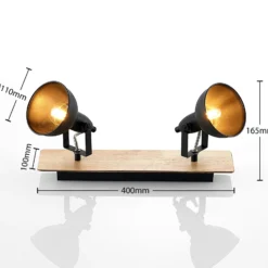 Lindby Deckenlampe Aylis, 2-flg., 40 cm, schwarz, Holz, E14