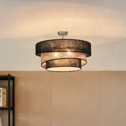 Lindby Deckenlampe Ayvira, schwarz/gold, Textil, 56 cm, E27