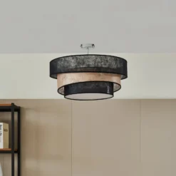 Lindby Deckenlampe Ayvira, schwarz/gold, Textil, 56 cm, E27