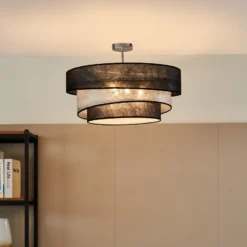 Lindby Deckenlampe Ayvira, schwarz/silber, Textil, 56cm, E27