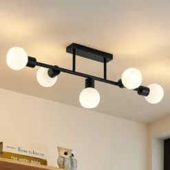 Lindby Deckenlampe Biscala, 5flg., schwarz/opal