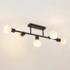 Lindby Deckenlampe Biscala, 5flg., schwarz/opal