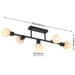 Lindby Deckenlampe Biscala, 5flg., schwarz/opal