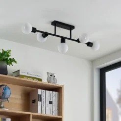 Lindby Deckenlampe Biscala, 5flg., schwarz/opal
