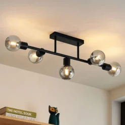 Lindby Deckenlampe Biscala, 5-flg., schwarz/rauch, E14