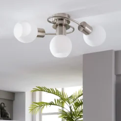 Lindby Deckenlampe Ciala, 3-flammig, nickelfarben, Glas, E14