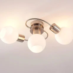 Lindby Deckenlampe Ciala, 3-flammig, nickelfarben, Glas, E14
