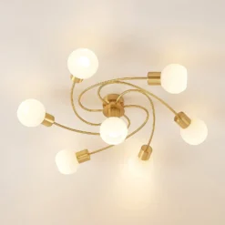 Lindby Deckenlampe Ciala, 7-flg., messingfarben, Glas, E14