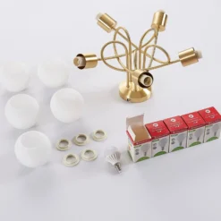 Lindby Deckenlampe Elaina, Ø50cm, 5-flg., messing, Glas, E14