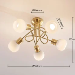 Lindby Deckenlampe Elaina, Ø50cm, 5-flg., messing, Glas, E14
