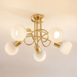 Lindby Deckenlampe Elaina, Ø50cm, 5-flg., messing, Glas, E14