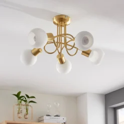 Lindby Deckenlampe Elaina, Ø50cm, 5-flg., messing, Glas, E14