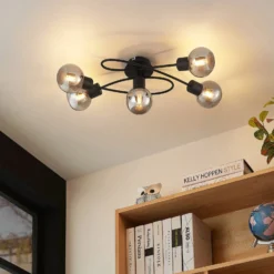 Lindby Deckenlampe Elaina, 66 cm, 5-flg., schwarz/rauch, E14
