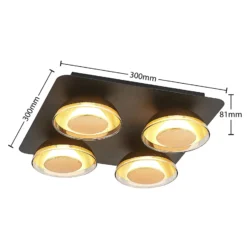 Lindby Deckenlampe Erin, 4-flg., 30 cm, schwarz/gold, Glas