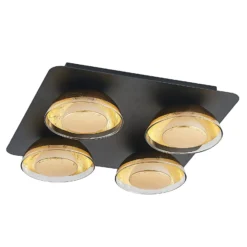 Lindby Deckenlampe Erin, 4-flg., 30 cm, schwarz/gold, Glas