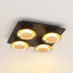 Lindby Deckenlampe Erin, 4-flg., 30 cm, schwarz/gold, Glas